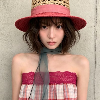 GG 라피아 할로우 플랫탑 햇