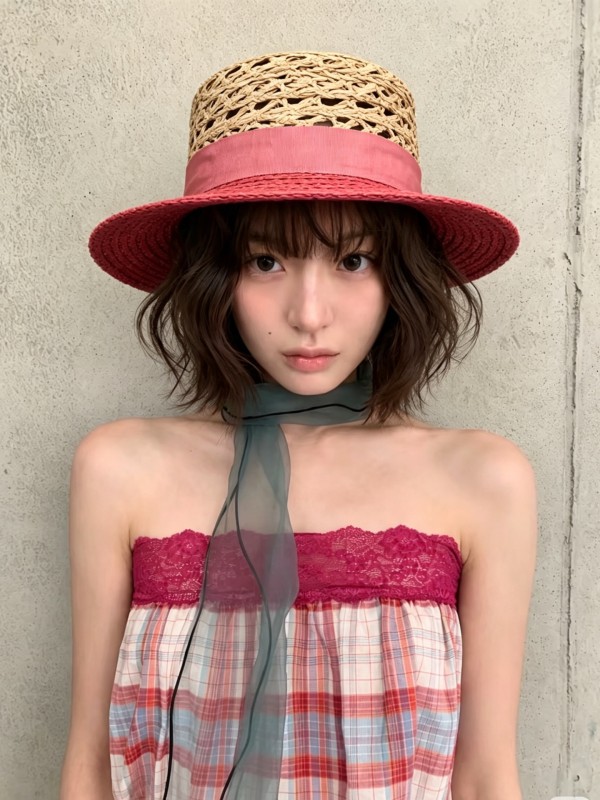 GG 라피아 할로우 플랫탑 햇
