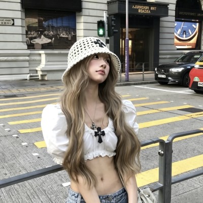 십자가 밀짚 버킷햇
