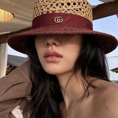 GG 라피아 할로우 플랫탑 햇